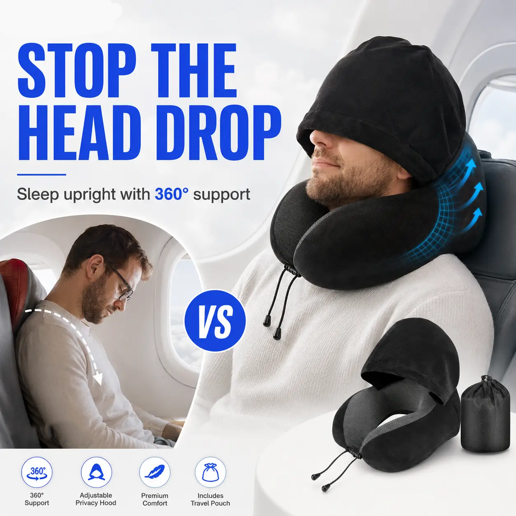 Snored Hooded U-Shaped Travel Pillow